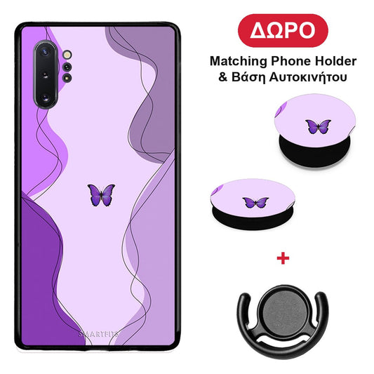 Purple Mariposa - Samsung Galaxy Note 10+ θήκη + Δώρο Phone Holder & Βάση Αυτοκινήτου