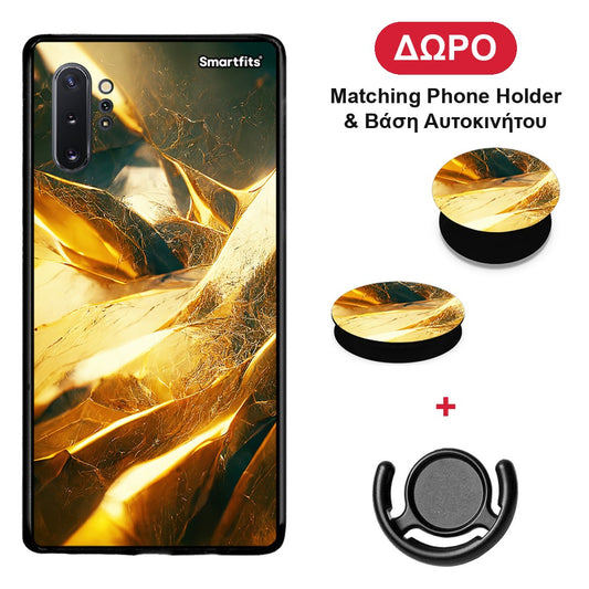 Real Gold - Samsung Galaxy Note 10+ θήκη + Δώρο Phone Holder & Βάση Αυτοκινήτου