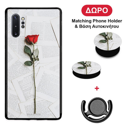 Red Rose - Samsung Galaxy Note 10+ θήκη + Δώρο Phone Holder & Βάση Αυτοκινήτου
