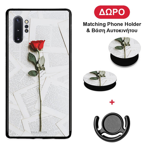 Red Rose - Samsung Galaxy Note 10+ θήκη + Δώρο Phone Holder & Βάση Αυτοκινήτου