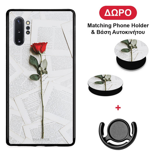 Red Rose - Samsung Galaxy Note 10+ θήκη + Δώρο Phone Holder & Βάση Αυτοκινήτου