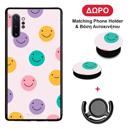 Smiley Faces - Samsung Galaxy Note 10+ θήκη + Δώρο Phone Holder & Βάση Αυτοκινήτου