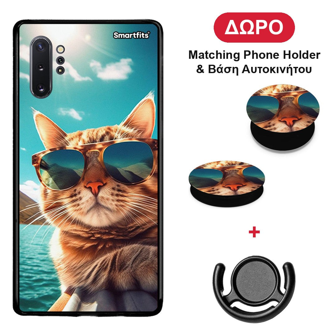 Summer Cat - Samsung Galaxy Note 10+ θήκη + Δώρο Phone Holder & Βάση Αυτοκινήτου