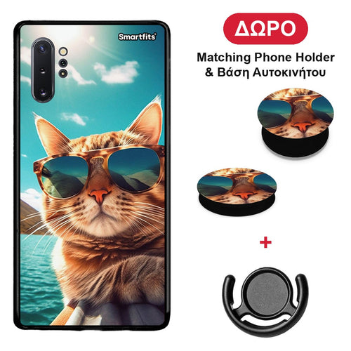 Summer Cat - Samsung Galaxy Note 10+ θήκη + Δώρο Phone Holder & Βάση Αυτοκινήτου