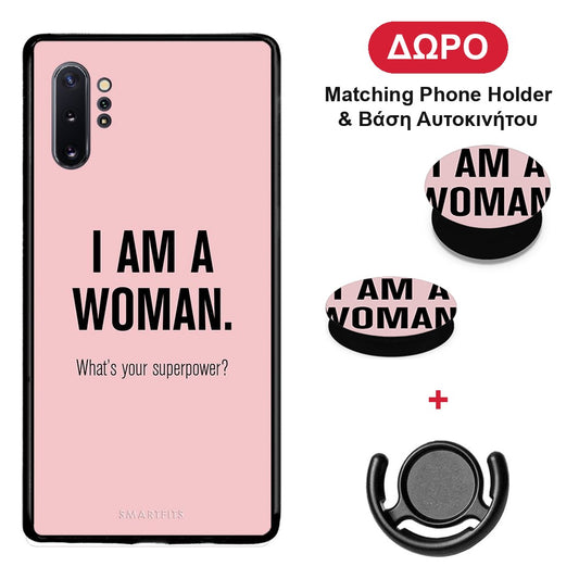 Superpower Woman - Samsung Galaxy Note 10+ θήκη + Δώρο Phone Holder & Βάση Αυτοκινήτου