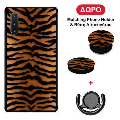 Tiger Print Orange and Black - Samsung Galaxy Note 10+ θήκη + Δώρο Phone Holder & Βάση Αυτοκινήτου