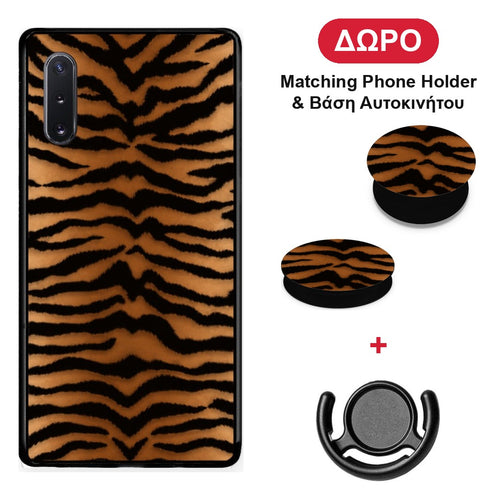 Tiger Print Orange and Black - Samsung Galaxy Note 10+ θήκη + Δώρο Phone Holder & Βάση Αυτοκινήτου