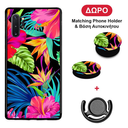 Tropical Flowers - Samsung Galaxy Note 10+ θήκη + Δώρο Phone Holder & Βάση Αυτοκινήτου