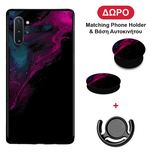 Watercolor Pink Black - Samsung Galaxy Note 10+ θήκη + Δώρο Phone Holder & Βάση Αυτοκινήτου