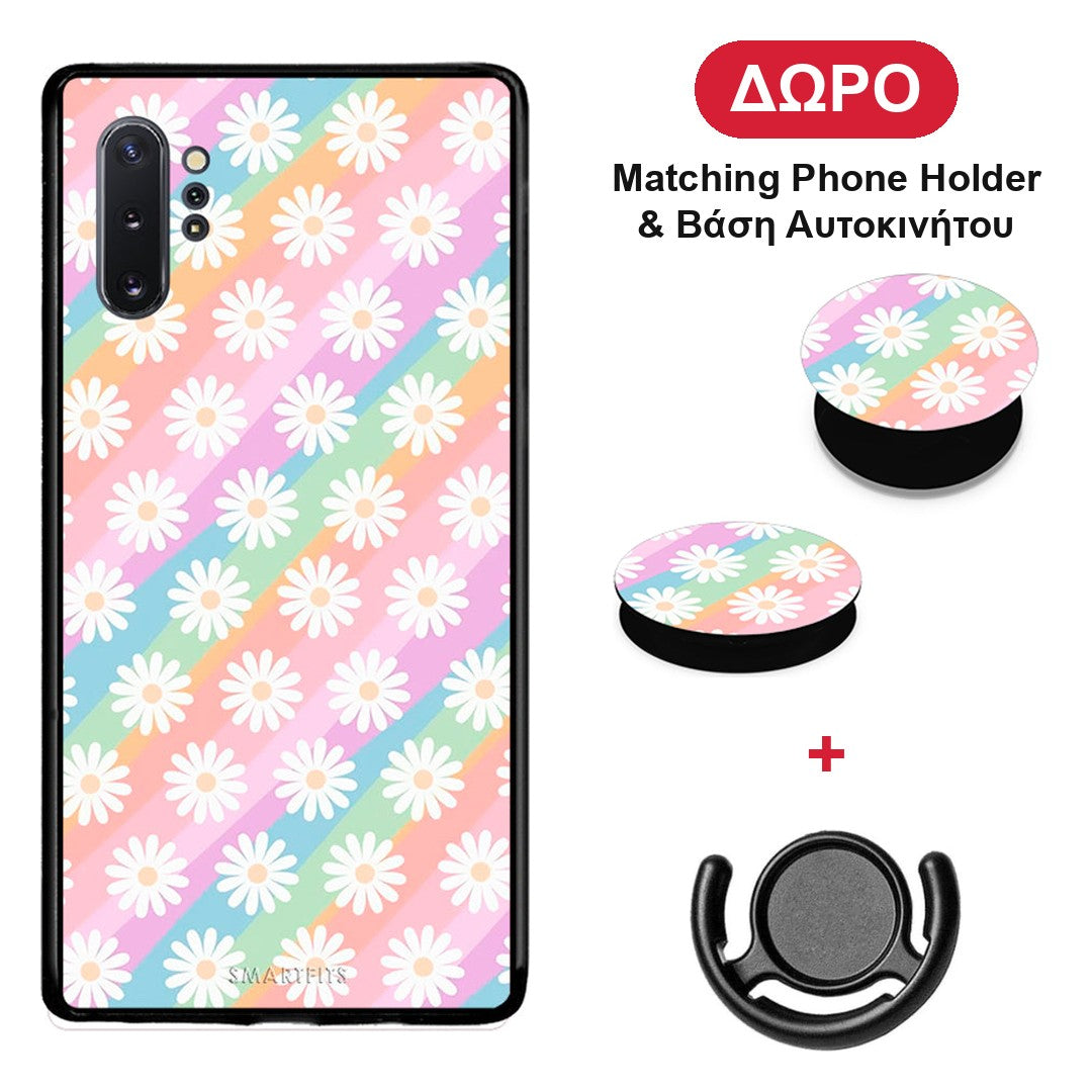 White Daisies - Samsung Galaxy Note 10+ θήκη + Δώρο Phone Holder & Βάση Αυτοκινήτου