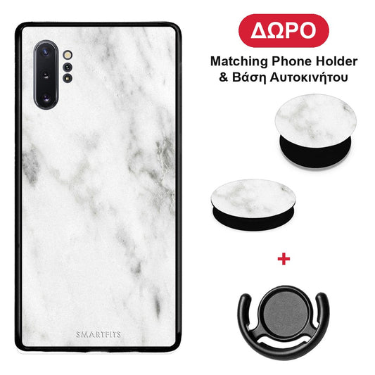 Marble White - Samsung Galaxy Note 10+ θήκη + Δώρο Phone Holder & Βάση Αυτοκινήτου