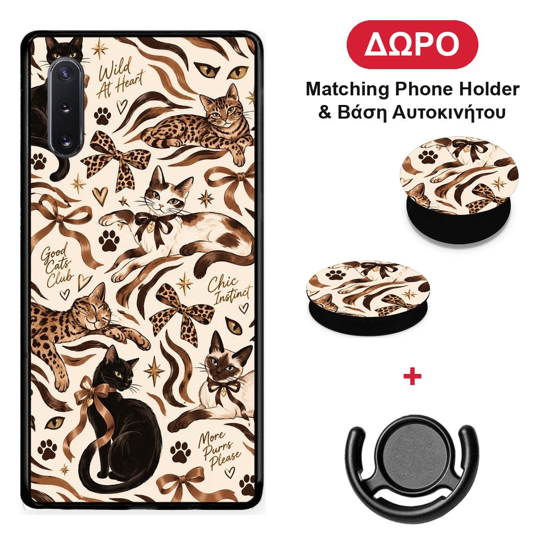 Wild Cats and Animal Print Collage - Samsung Galaxy Note 10+ θήκη + Δώρο Phone Holder & Βάση Αυτοκινήτου