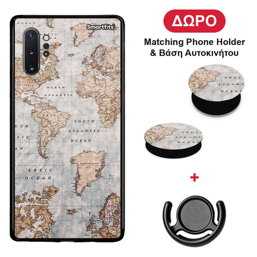 World Map - Samsung Galaxy Note 10+ θήκη + Δώρο Phone Holder & Βάση Αυτοκινήτου