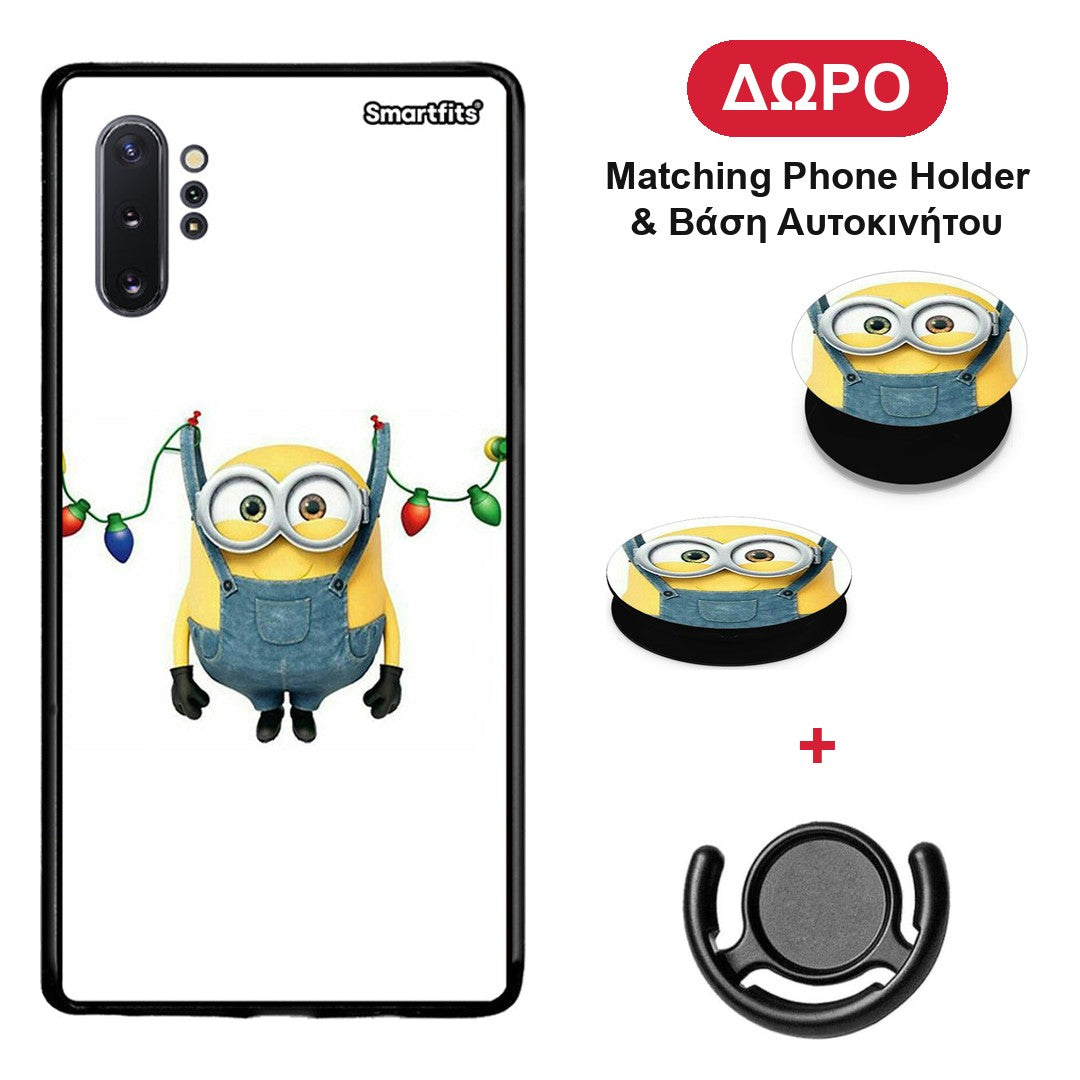 Xmas Minion Lights - Samsung Galaxy Note 10+ θήκη + Δώρο Phone Holder & Βάση Αυτοκινήτου