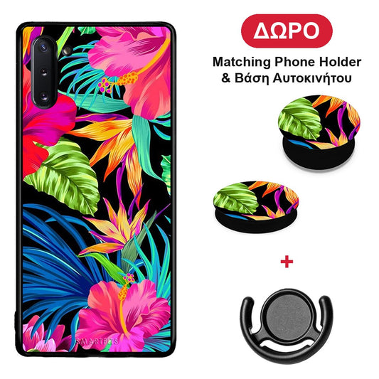 Tropical Flowers - Samsung Galaxy Note 10 θήκη + Δώρο Phone Holder & Βάση Αυτοκινήτου