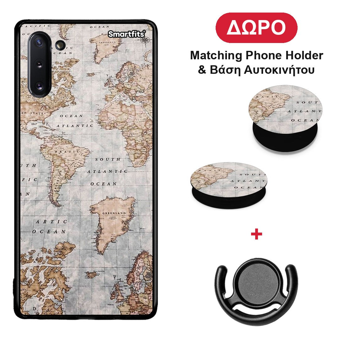 World Map - Samsung Galaxy Note 10 θήκη + Δώρο Phone Holder & Βάση Αυτοκινήτου