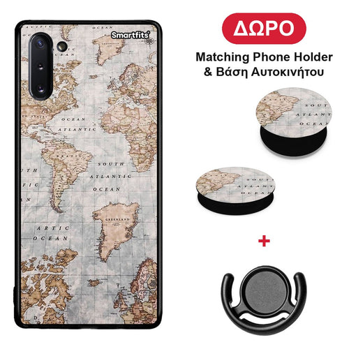 World Map - Samsung Galaxy Note 10 θήκη + Δώρο Phone Holder & Βάση Αυτοκινήτου