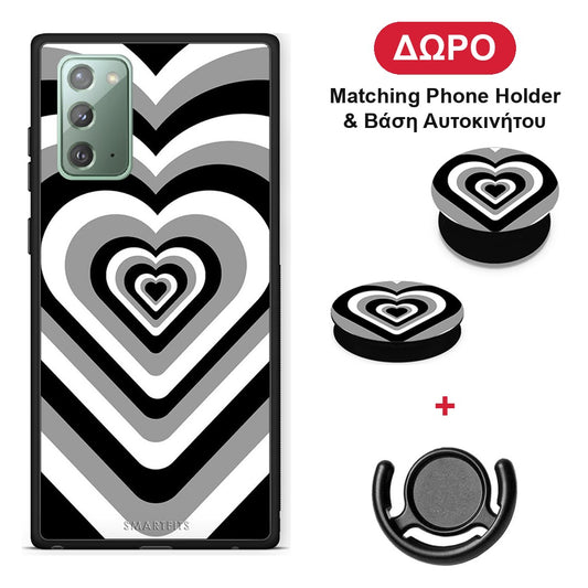 Black Hearts - Samsung Galaxy Note 20 θήκη + Δώρο Phone Holder & Βάση Αυτοκινήτου