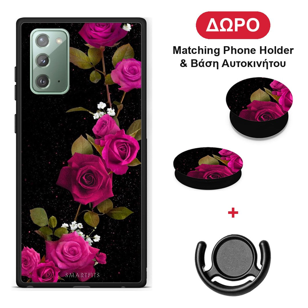Flower Red Roses - Samsung Galaxy Note 20 θήκη + Δώρο Phone Holder & Βάση Αυτοκινήτου