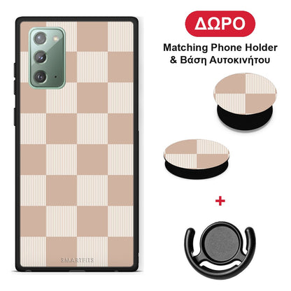 Latte and Cream Striped Checks - Samsung Galaxy Note 20 θήκη + Δώρο Phone Holder & Βάση Αυτοκινήτου