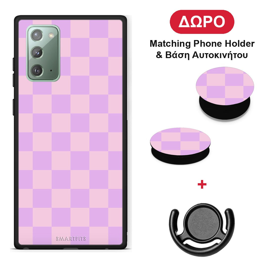 Lavender and Pink Checkerboard - Samsung Galaxy Note 20 θήκη + Δώρο Phone Holder & Βάση Αυτοκινήτου