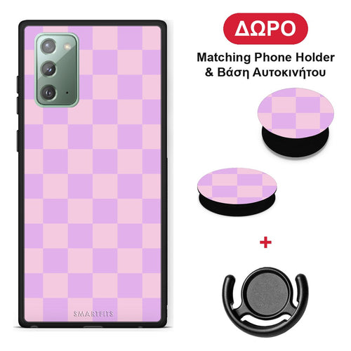 Lavender and Pink Checkerboard - Samsung Galaxy Note 20 θήκη + Δώρο Phone Holder & Βάση Αυτοκινήτου