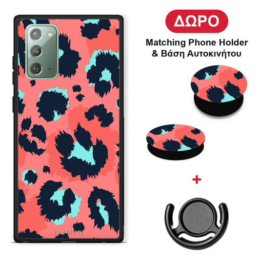 Animal Pink Leopard - Samsung Galaxy Note 20 θήκη + Δώρο Phone Holder & Βάση Αυτοκινήτου