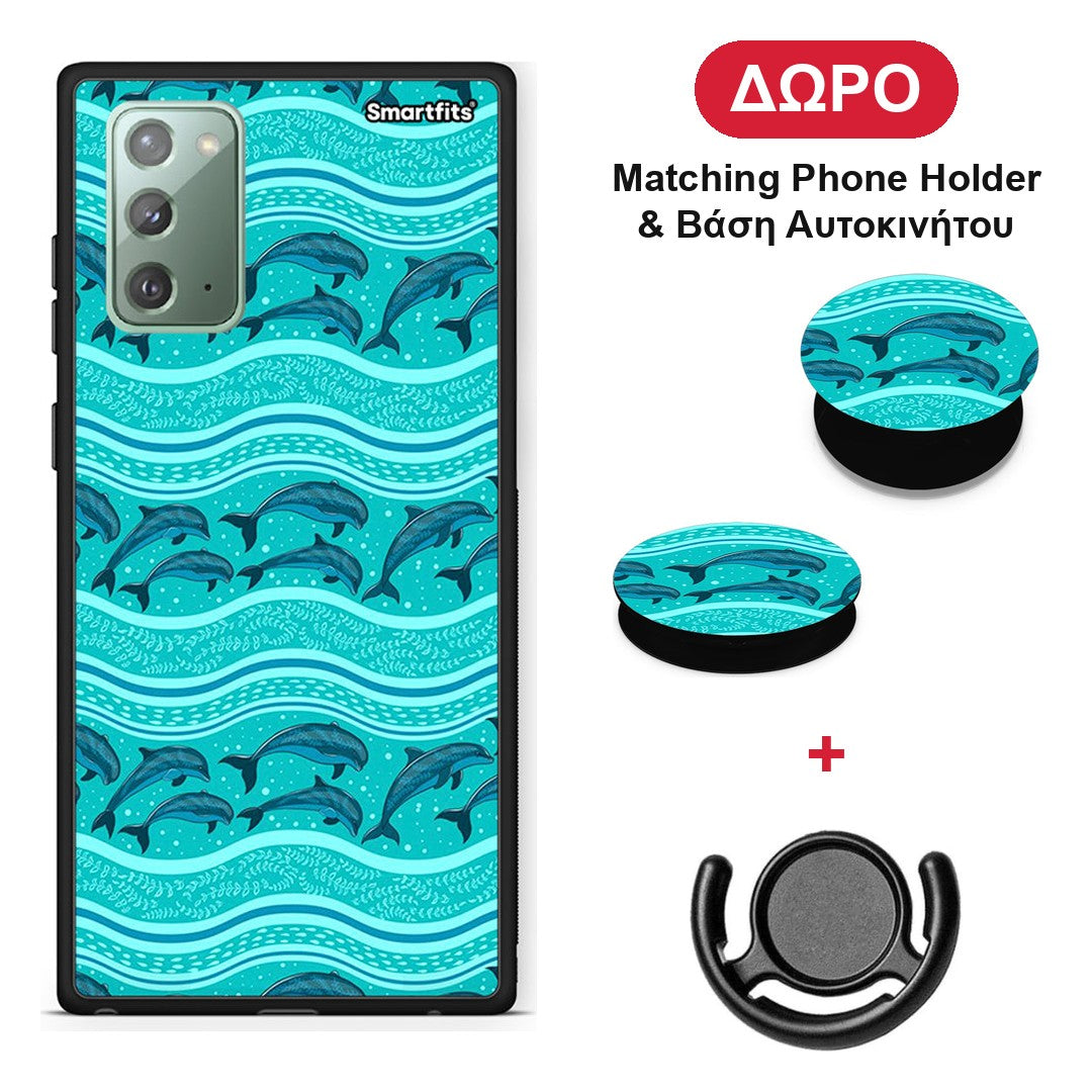 Swimming Dolphins - Samsung Galaxy Note 20 θήκη + Δώρο Phone Holder & Βάση Αυτοκινήτου