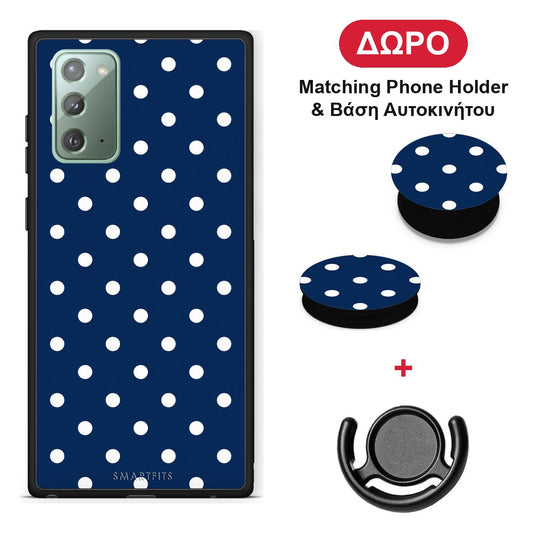 White Small Polka Dots on Navy - Samsung Galaxy Note 20 θήκη + Δώρο Phone Holder & Βάση Αυτοκινήτου