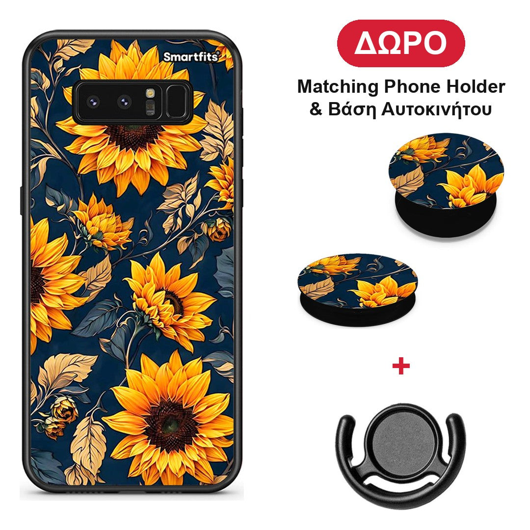 Autumn Sunflowers - Samsung Galaxy Note 8 θήκη + Δώρο Phone Holder & Βάση Αυτοκινήτου