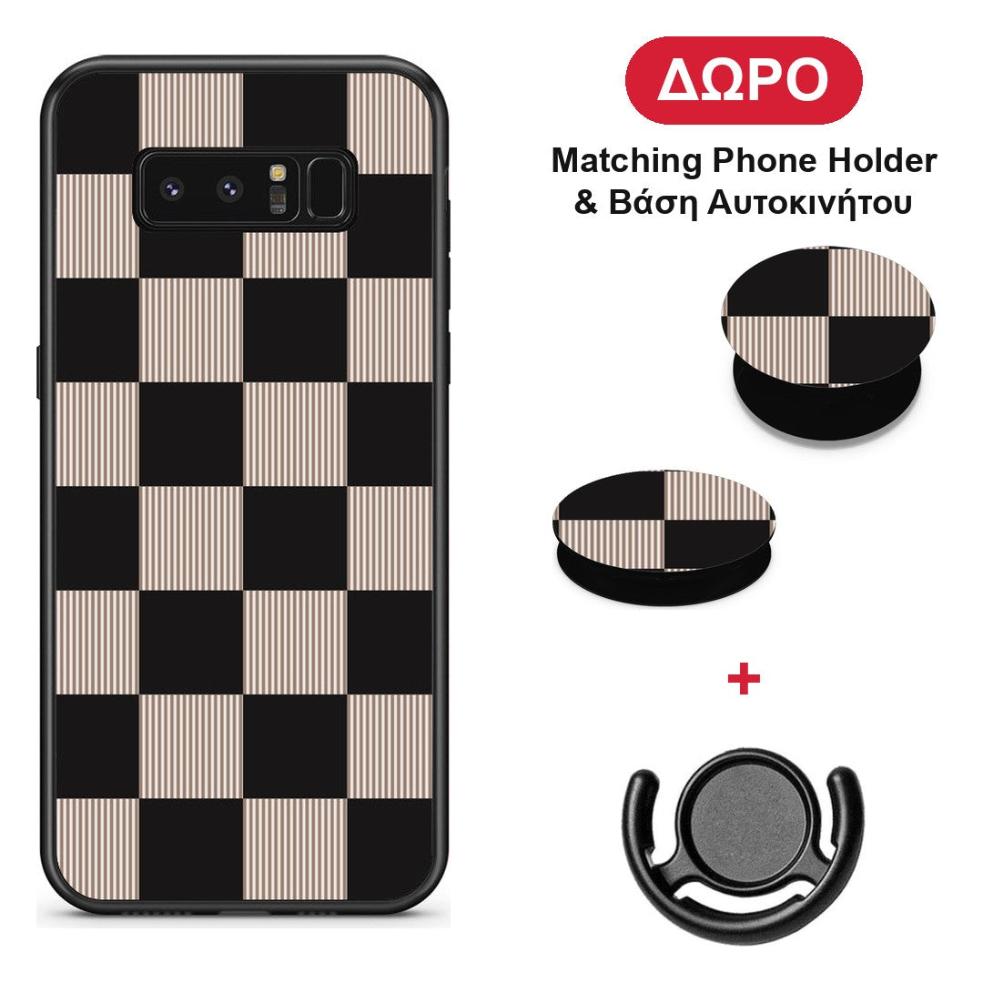 Black and Taupe Striped Checks - Samsung Galaxy Note 8 θήκη + Δώρο Phone Holder & Βάση Αυτοκινήτου
