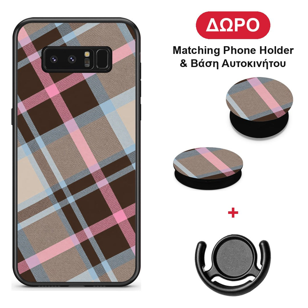 Brown Pink and Blue Diagonal Plaid - Samsung Galaxy Note 8 θήκη + Δώρο Phone Holder & Βάση Αυτοκινήτου