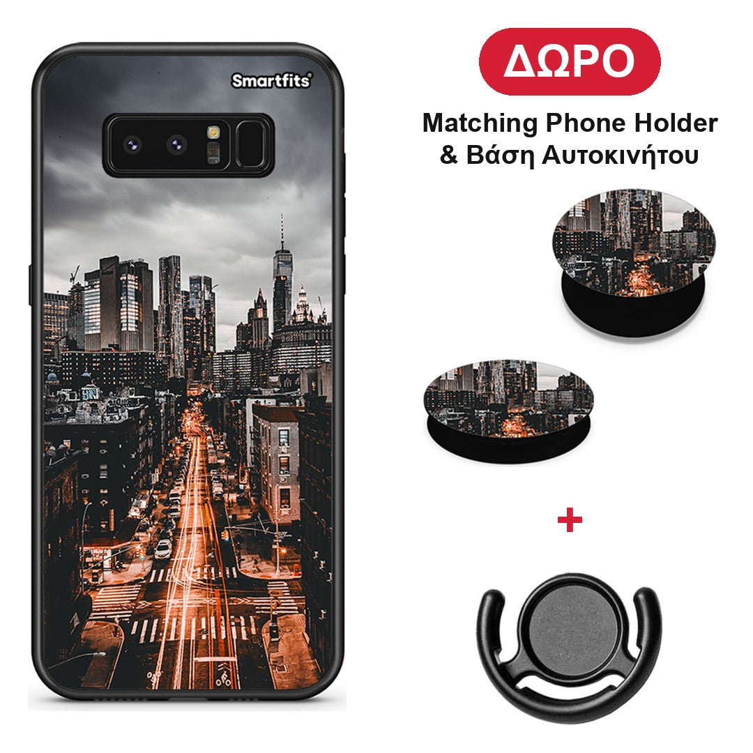 City Lights - Samsung Galaxy Note 8 θήκη + Δώρο Phone Holder & Βάση Αυτοκινήτου