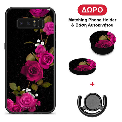 Flower Red Roses - Samsung Galaxy Note 8 θήκη + Δώρο Phone Holder & Βάση Αυτοκινήτου