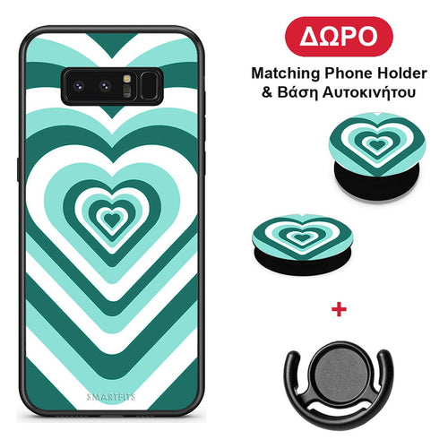 Green Hearts - Samsung Galaxy Note 8 θήκη + Δώρο Phone Holder & Βάση Αυτοκινήτου