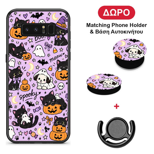 Halloween Black Cats on Lilac - Samsung Galaxy Note 8 θήκη + Δώρο Phone Holder & Βάση Αυτοκινήτου