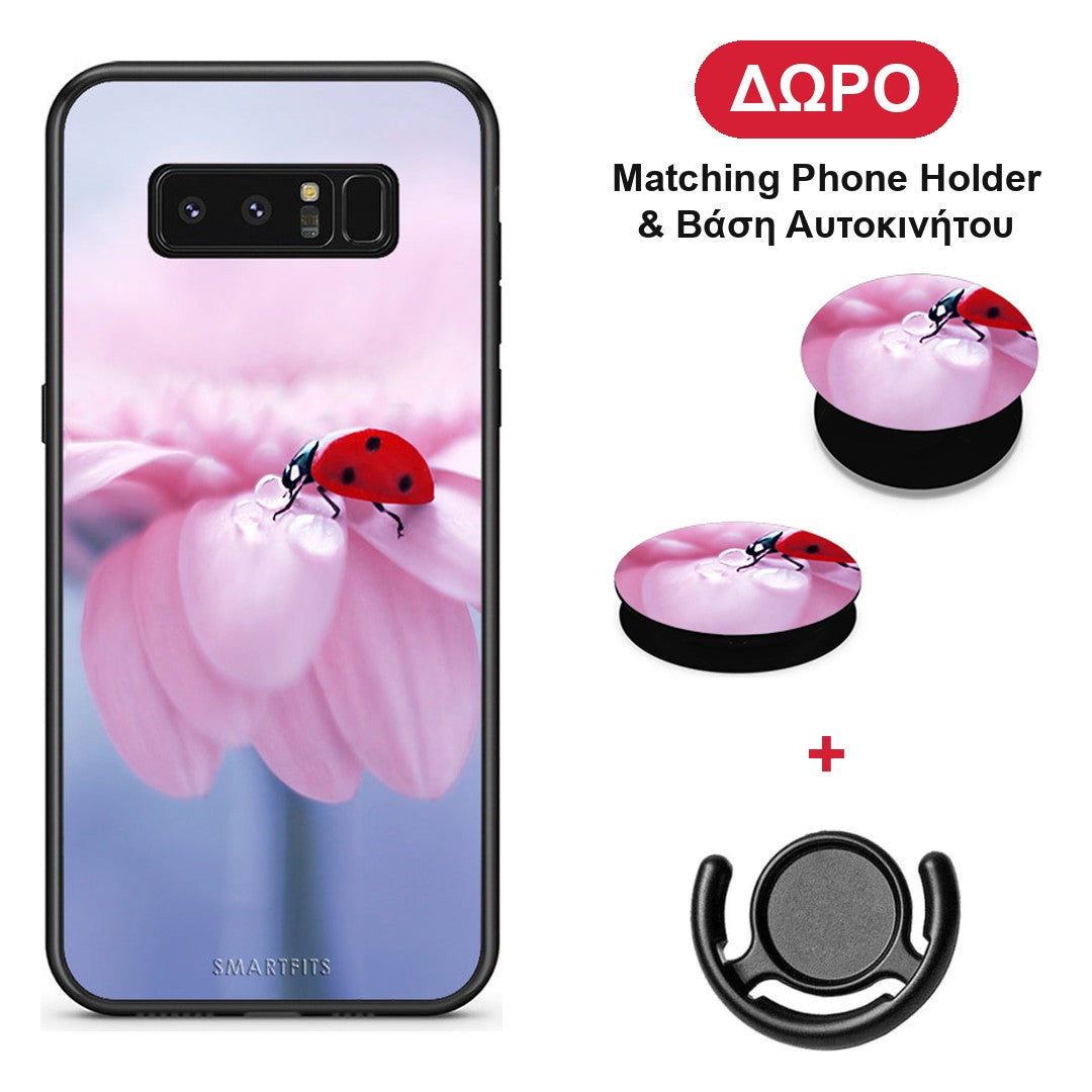 Ladybug Flower - Samsung Galaxy Note 8 θήκη + Δώρο Phone Holder & Βάση Αυτοκινήτου