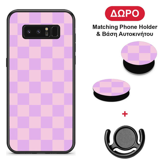 Lavender and Pink Checkerboard - Samsung Galaxy Note 8 θήκη + Δώρο Phone Holder & Βάση Αυτοκινήτου