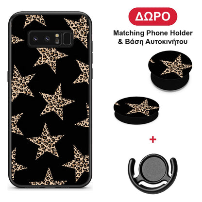 Leopard Stars on Black - Samsung Galaxy Note 8 θήκη + Δώρο Phone Holder & Βάση Αυτοκινήτου