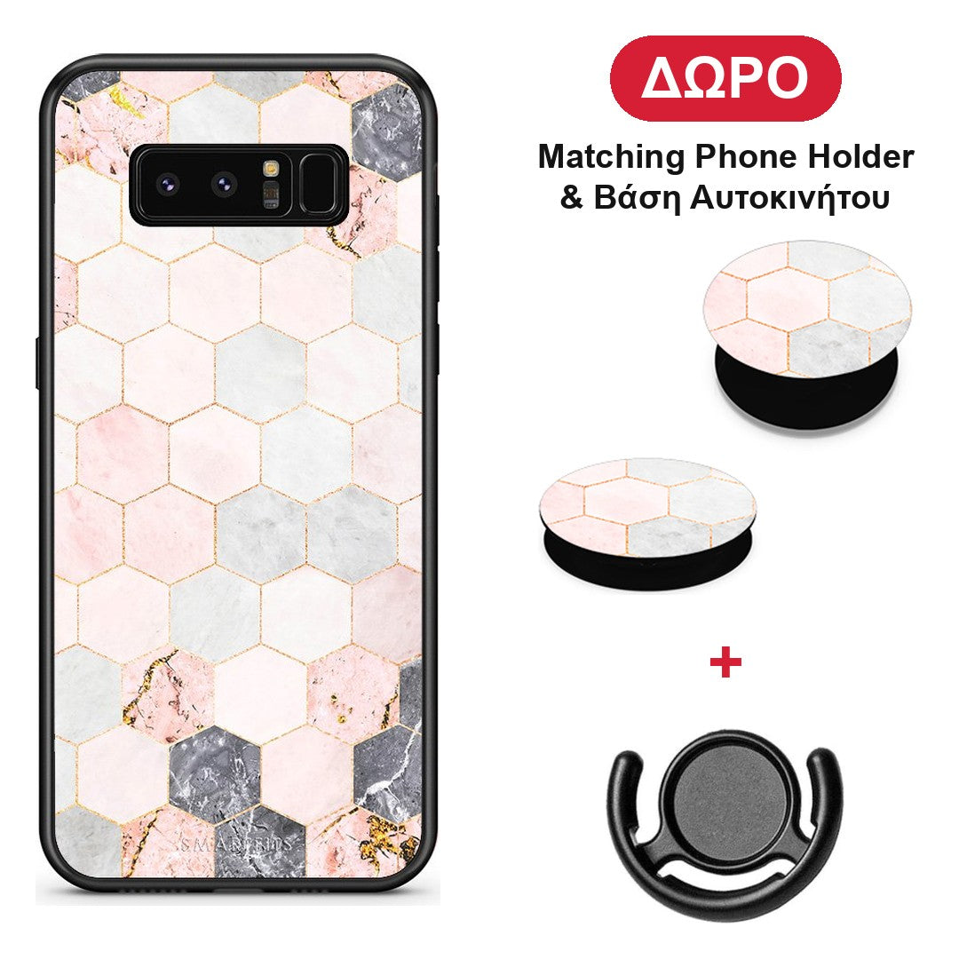 Marble Hexagon Pink - Samsung Galaxy Note 8 θήκη + Δώρο Phone Holder & Βάση Αυτοκινήτου