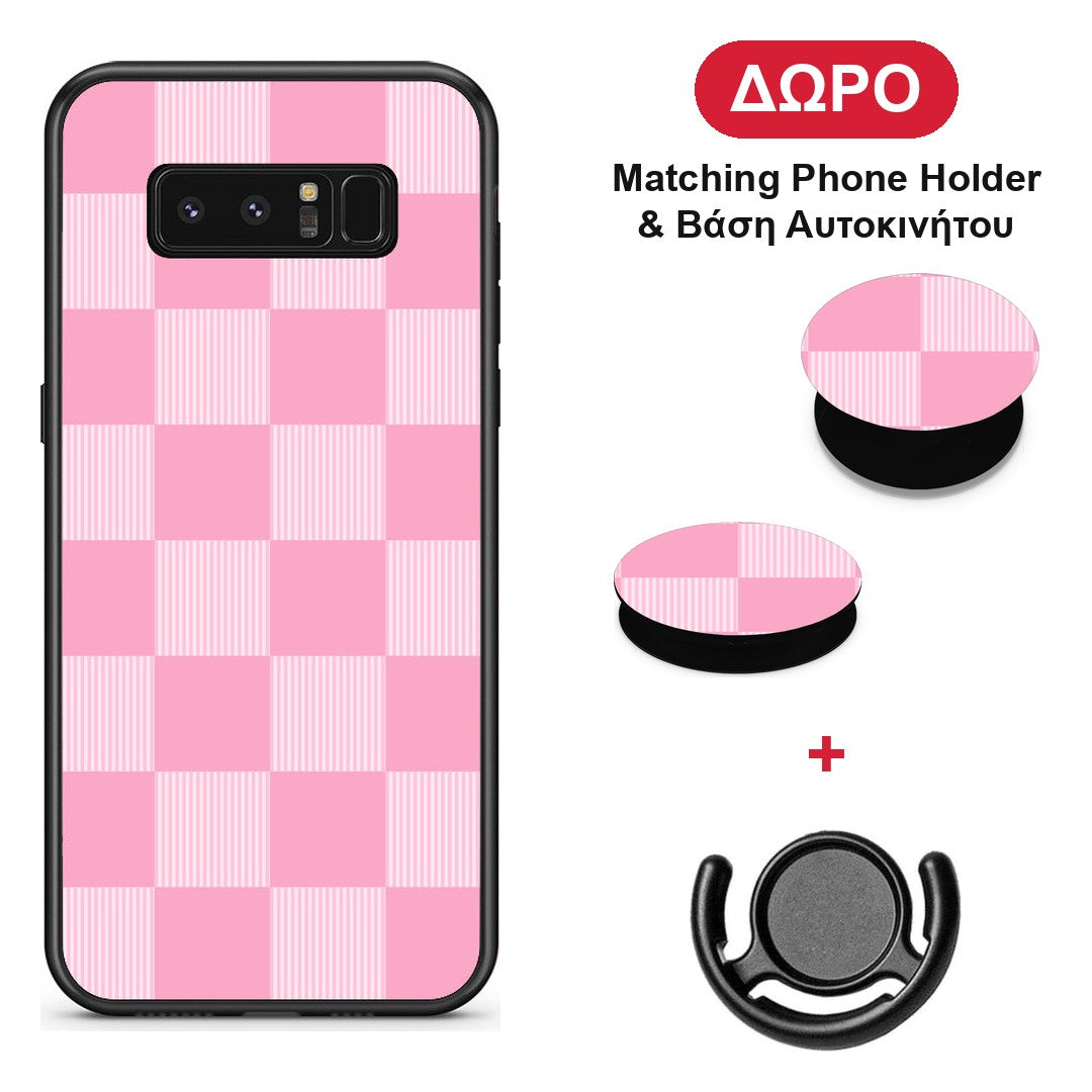 Pink and White Striped Checks - Samsung Galaxy Note 8 θήκη + Δώρο Phone Holder & Βάση Αυτοκινήτου