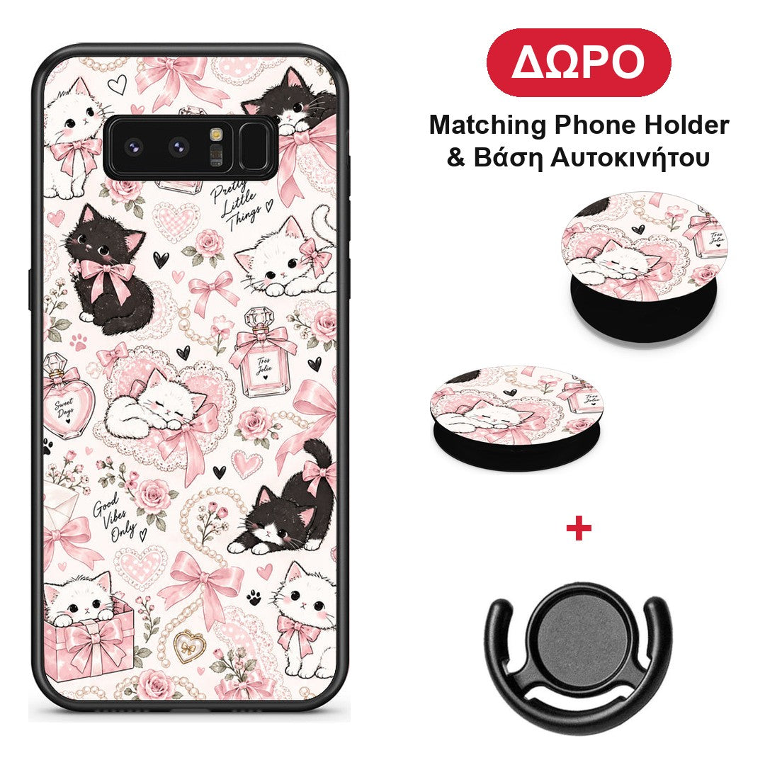 Pink Bows and Kittens Collage - Samsung Galaxy Note 8 θήκη + Δώρο Phone Holder & Βάση Αυτοκινήτου