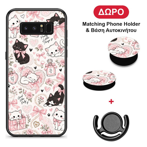 Pink Bows and Kittens Collage - Samsung Galaxy Note 8 θήκη + Δώρο Phone Holder & Βάση Αυτοκινήτου