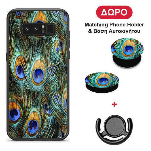 Real Peacock Feathers - Samsung Galaxy Note 8 θήκη + Δώρο Phone Holder & Βάση Αυτοκινήτου