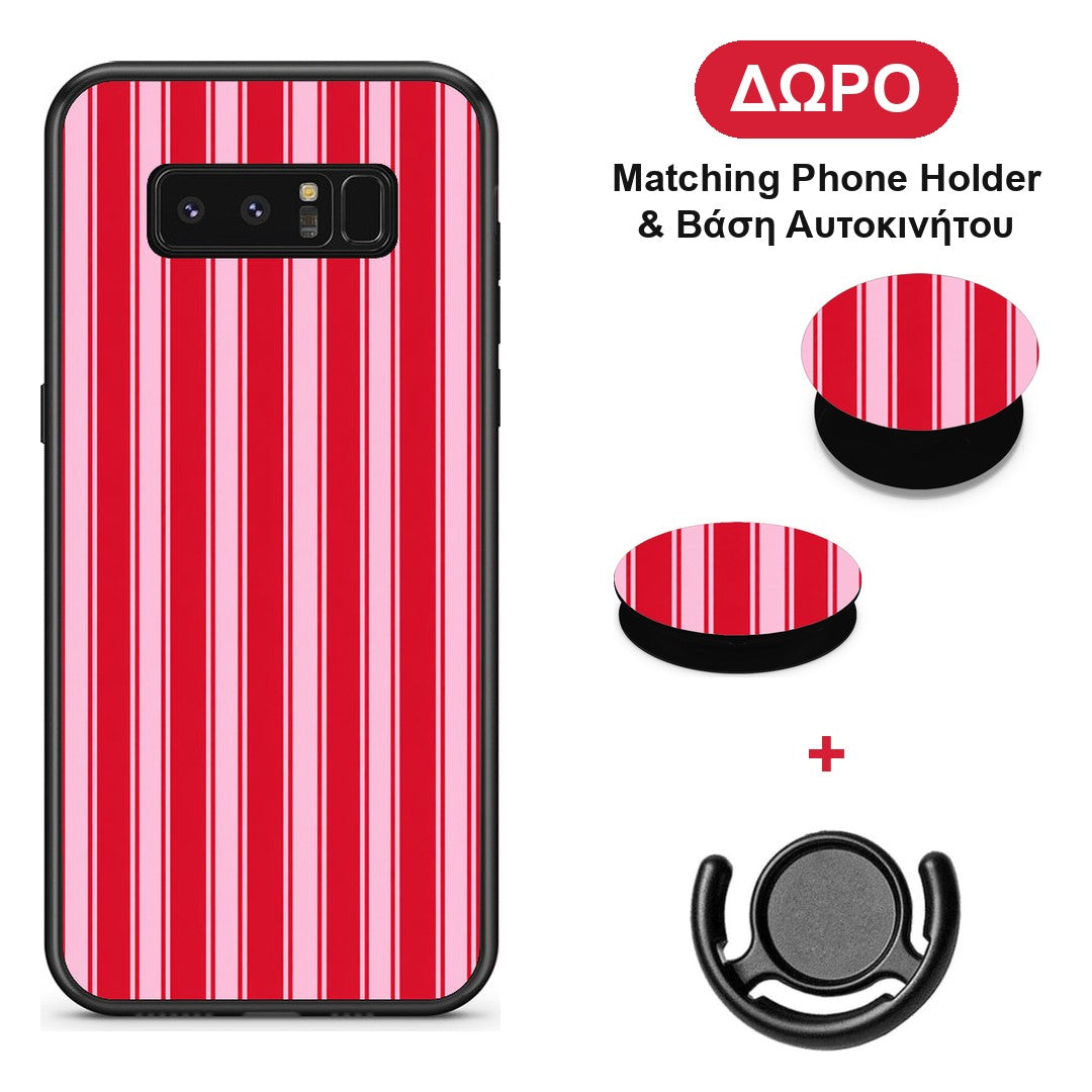 Red and Pink Vertical Pinstripes - Samsung Galaxy Note 8 θήκη + Δώρο Phone Holder & Βάση Αυτοκινήτου