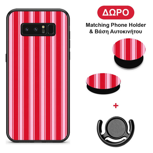 Red and Pink Vertical Pinstripes - Samsung Galaxy Note 8 θήκη + Δώρο Phone Holder & Βάση Αυτοκινήτου
