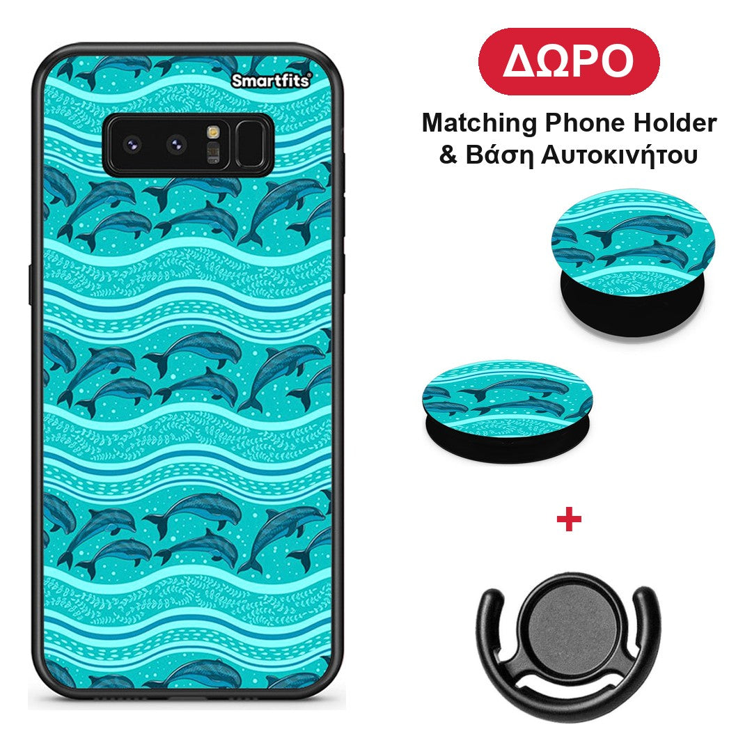 Swimming Dolphins - Samsung Galaxy Note 8 θήκη + Δώρο Phone Holder & Βάση Αυτοκινήτου
