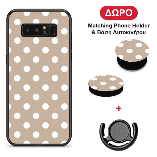 White Polka Dots on Taupe - Samsung Galaxy Note 8 θήκη + Δώρο Phone Holder & Βάση Αυτοκινήτου