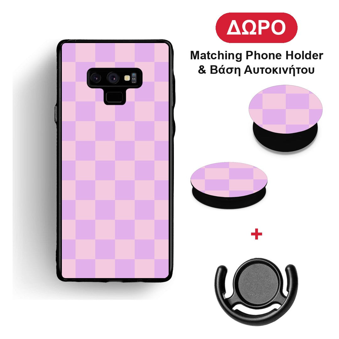 Lavender and Pink Checkerboard - Samsung Galaxy Note 9 θήκη + Δώρο Phone Holder & Βάση Αυτοκινήτου