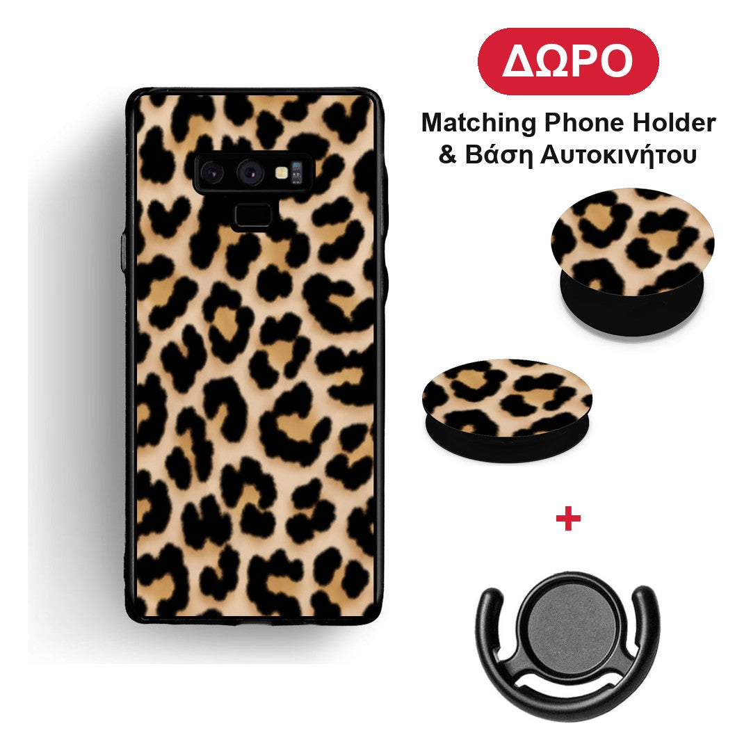 Leopard Print Tan Small - Samsung Galaxy Note 9 θήκη + Δώρο Phone Holder & Βάση Αυτοκινήτου